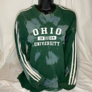 Ohio University OU adidas long stripe sleeve bleach tie dye T-shirt collegiate